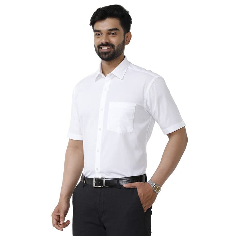 UATHAYAM Amster Cotton Half Sleeve Solid Trending White Formal Shirt for Men Pack of 1, Slim Fit, 40 1