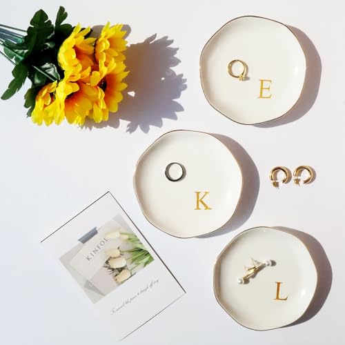 Image of Ceramic Jewelry Tray Initial Ring Dish Personalized H-Monogrammed Engagement Wedding Gifts, for Birthday Mother's Day Christmas for Women, Ceramic White 4.75 inch (H)