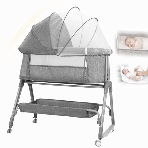 Berço portátil 3 em 1 Moises Co-bed para bebês, cercadinho infantil, 8 alturas ajustáveis ​​para bebês com refluxo, trocador, colchão, semi-blackout mosquiteiro, cesto de armazenamento