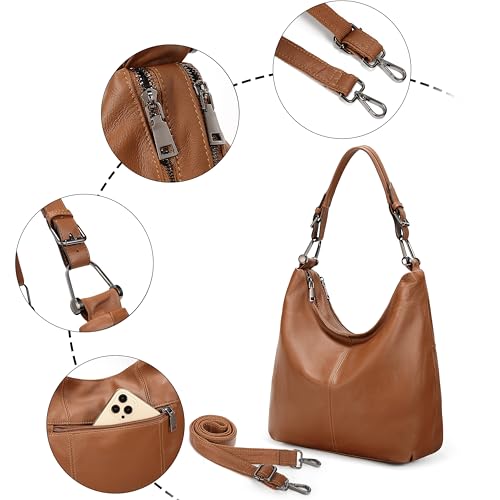 Image of YALUXE Women's Genuine Leather Shoulder Bags Slouchy Hobo Handbags Purses