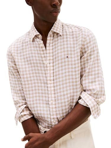 Image of Tommy Hilfiger Men's Long Sleeve Casual Linen Button Down Shirts in Regular Fit