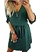 Produktbild ZIYYOOHY Damen Casual Blusenkleid Chiffon Button V-Ausschnitt 3/4 Ärmel Freizeit Mini Sommerkleid Mit Gürtel (S, Armee grün)