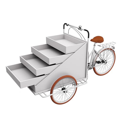 Mobile Food Cart - Street Food Trailer with 4 Shelves Three-Wheeled Snack Vendor & Beverage Serving Cart for Scenic Spot Retail Perfect for Outdoor Events and Festivals.