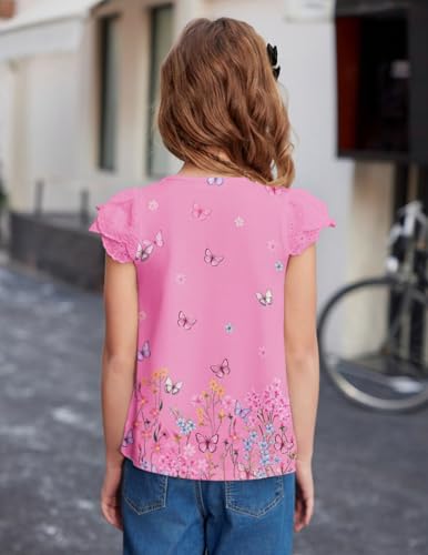 Image of Arshiner Girls Shirts Short Sleeve Square Neck Summer Lace Openwork Pleated Tops Blouse Tunic
