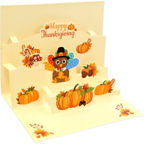 ceiba tree Thanksgiving Turkey Pop Up Card 4 Pack Happy Thanksgiving Greeting Note Cards with Envelopes and Stickers