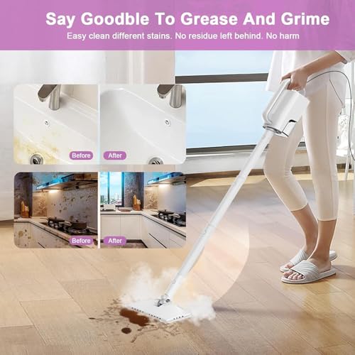 Image of 6-in-1 Steam Mop, 1200W Rotated Steam Cleaner for Home, 2 Modes, 400ML Removable Tank, 23FT Power Cord, 2 Pads, Multi-Surface Steamer for Hard Floor, Laminate Floor, Tiles Cleaning (First Frost)