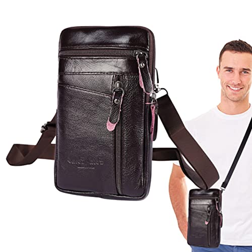 Aibyks Bolso De Hombro De Cuero para Hombre,Riñoneras De Cuero Impermeables Y Duraderas - Bolso Pequeño con Cinturón De Hombro En El Pecho para Almacenamiento De Capas Cover