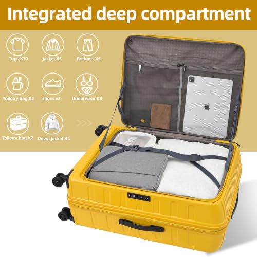 Image of Kaleenie 2 Pieces 20 /29 Luggage Sets, 20 Inch Cabin Luggage with Front Pocket & 29 Inch Side Opening Suitcase, Ligthweight ABS+PC Hardshell, TSA Lock with HINOMOTO 360 Wheels, Yellow