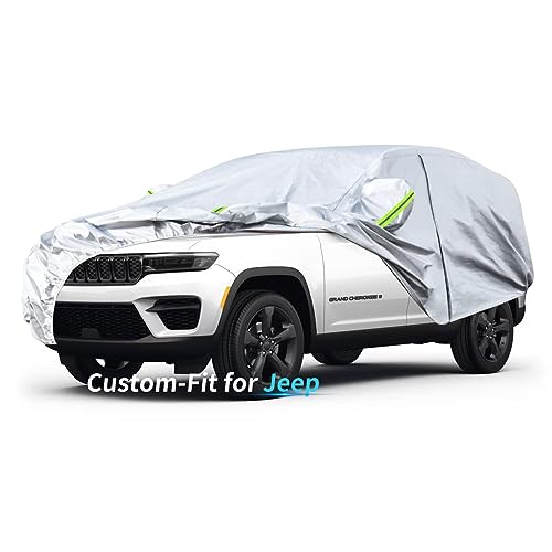 Image of Custom-Fit for Jeep Car Cover, 7 Layers Car Cover Waterproof All Weather for Automobiles, Outdoor Full Cover Rain Sun UV Protection with Zipper (Silver,for Jeep Cherokee)