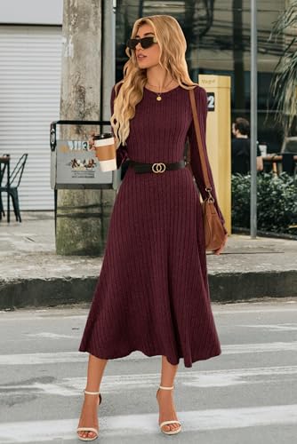 MOLERANI Womens Long Sleeve Casual Dress 2025 Fall Ribbed Knit Sweater Crewneck Midi Wedding Guest Dresses with Pockets2