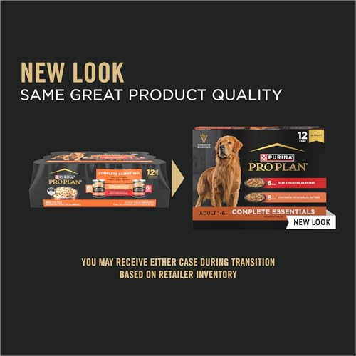 Image of Purina Pro Plan Complete Essentials Wet Dog Food Chicken and Vegetables Entree and Beef and Vegetables Entree Variety Pack - (Pack of 12) 13 oz. Cans