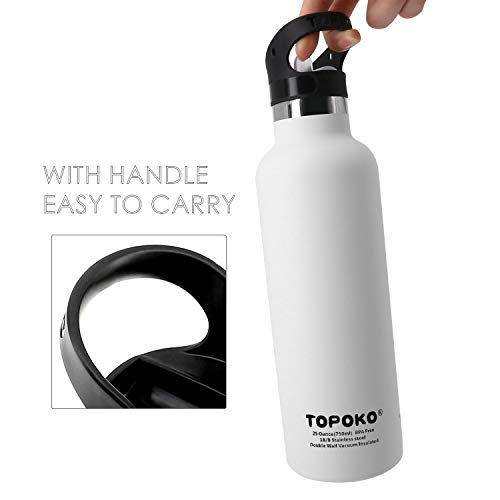 Topoko 25 Oz Double Wall Stainless Steel Water Bottle, Straw Lid With Handle, Vacuum Insulated, Sweat Proof, Leak Proof Travel Mug Sports Bottle, Keep Warm Or Cold Up To 24 Hours. (White) #TOP4