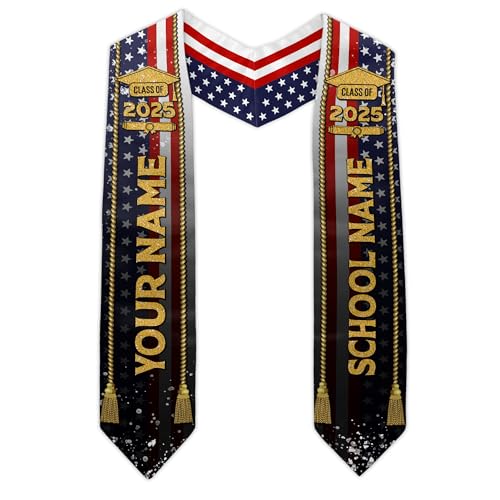 MonkeyVan Personalized USA Graduation Sash, Class of 2025 American Flag Stole Custom Stole for College High School University M10