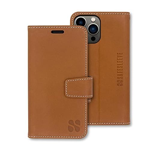 SafeSleeve EMF Protection Anti Radiation iPhone Case: iPhone 13 Pro Max RFID Card Holder Blocking Wallet, Adjustable Stand Cell Phone Case for Women & Men (Genuine Leather)
