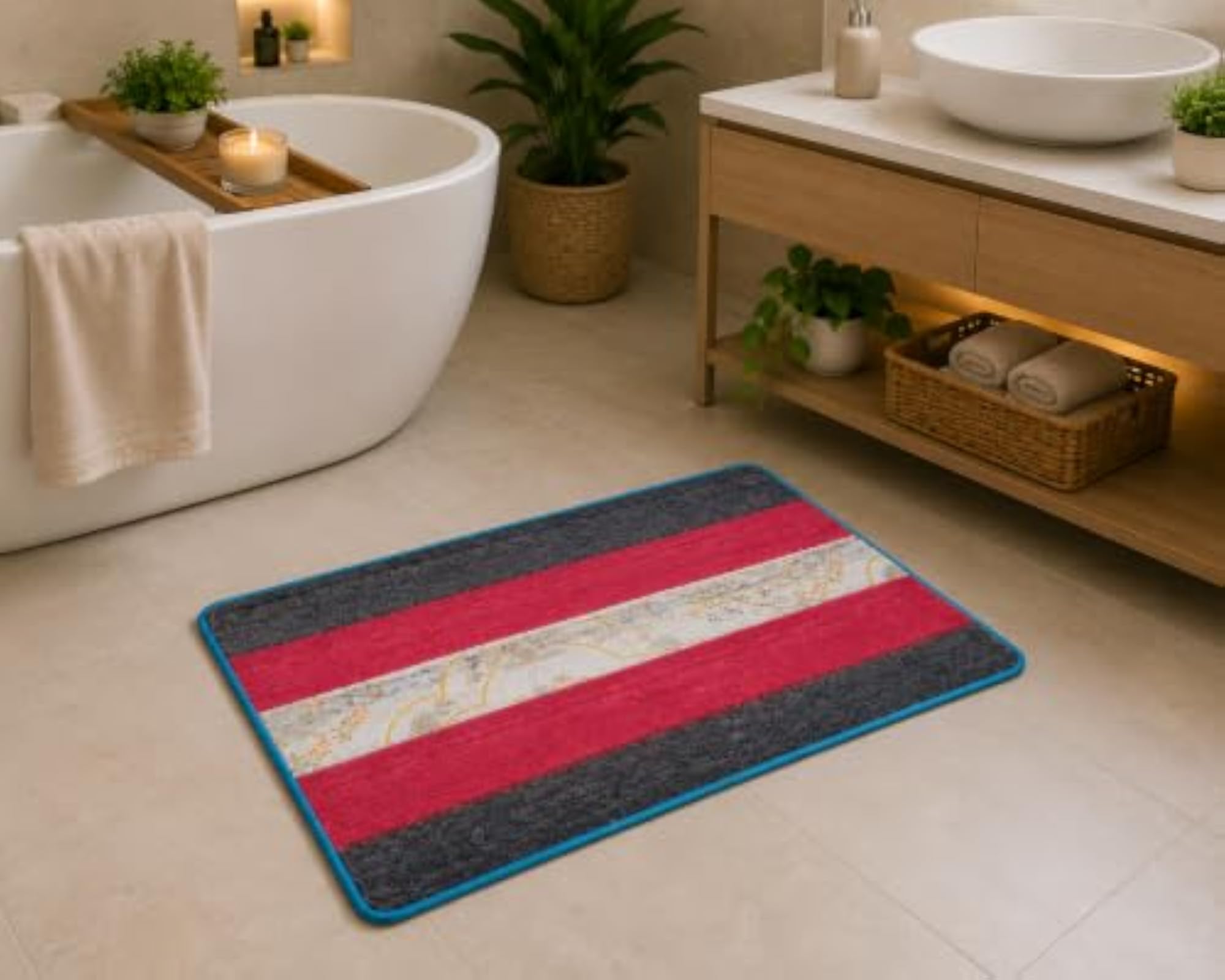 Thick Pile Handcrafted Wool Non-Slip Bath Mat