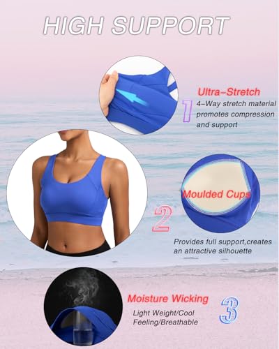Image of RUNNING GIRL Sports Bras for Women, Moulded Cup High Impact Workout Blue Sports Bra Racerback Yoga Bra High Support(WX3068 Bright Blue L)