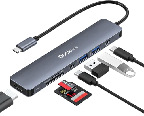 Image of USB C Hub, dockteck 7 in 1 Multiport USB C Adapter with 4K HDMI, 100W PD, 5 Gbps USB-C, 2 USB-A Data Ports, SD /TF Card Reader for MacBook Pro /Air, iPad Pro, Surface Pro, Steam Deck, XPS, HP