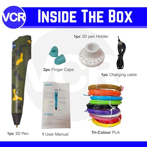 Image of VCR Camouflage 3D Pen with USB Power | Pack of 3 x 3 Meters + Pack of 10 x 5 Meters in Length | Filament for 3D Pen - Adjustable Temperature for 1.75mm PLA - Perfect for DIY Craft