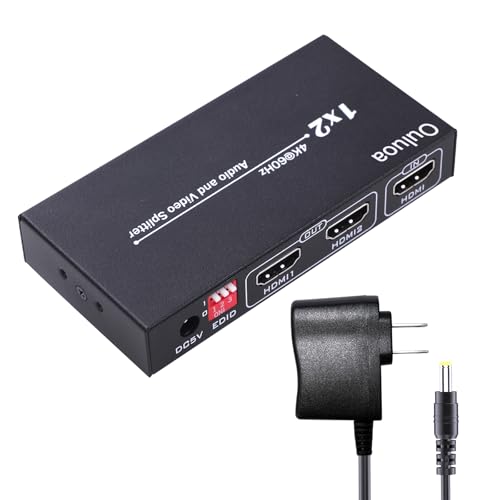 HDMI Splitter 1 in 2 Out 4K@60Hz - HDCP 2.2 HDR10 Support | 18Gbps HDMI 2.0, EDID Management | Compatible with Roku, Fire TV, PS4, Xbox, 4K TV, Blu-Ray Player