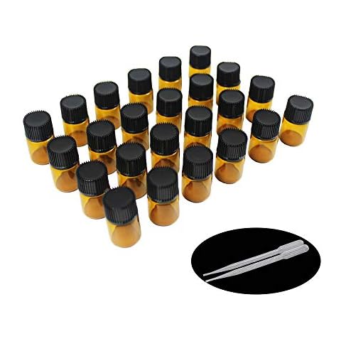 Yizhao Essential Oil 2ml Amber Sample Glass Bottle, Samll Sample Glass Vials Empty for Essential oil Diffuser,Massage,Beauty Oil Mix,Lab bottle with [Orifice Reducers]- 24 Pcs Cover