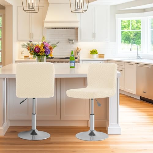 Image of FUANGUI Bar Stool Covers with Backs, 2 Pack Stretch Bar Stool Chair Covers, Knitted Jacquard Bar Stool Covers,Washable Bar Chair Covers Swivel Barstool Slipcovers (Knitted Beige 01)
