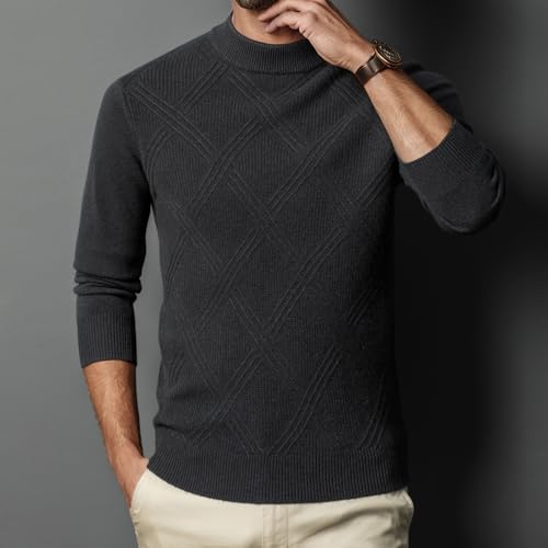 Men's Faux Turtleneck Long Sleeve Warm Pullover 100% Wool Basic Twist Bottom Sweater4