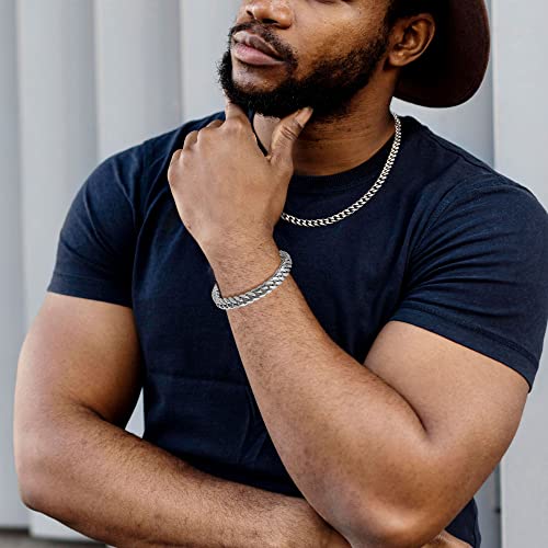 Murtoo Mens Cuban Link Bracelet, Stainless Steel Chain Bracelets For Men, Silver Bracelet For Husband Boyfriend With Safety Box Clasp (Silver, 8Mm, 8Inches) #TOP1