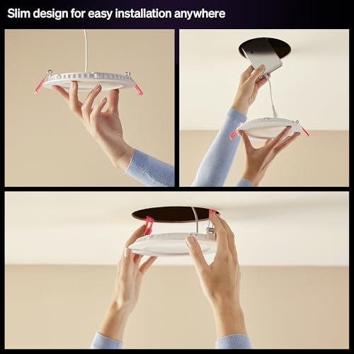 Image of Philips Hue Slim Downlight, Recessed LED Ceiling Light 1-Pack, 1200 lm, 6-inch, Canless Design, Full-Spectrum Daylight 1000K-20000K, Ultra-Low Dimming, Precise Color, Smart Lighting, White