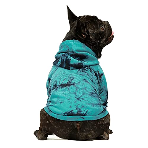 Fitwarm Tie Dye Dog Hoodie Puppy Sweatshirt Pocket Doggie Winter Clothes Sweatshirt Pet Hooded Coat Cat Jackets Apparel Azure Blue Small