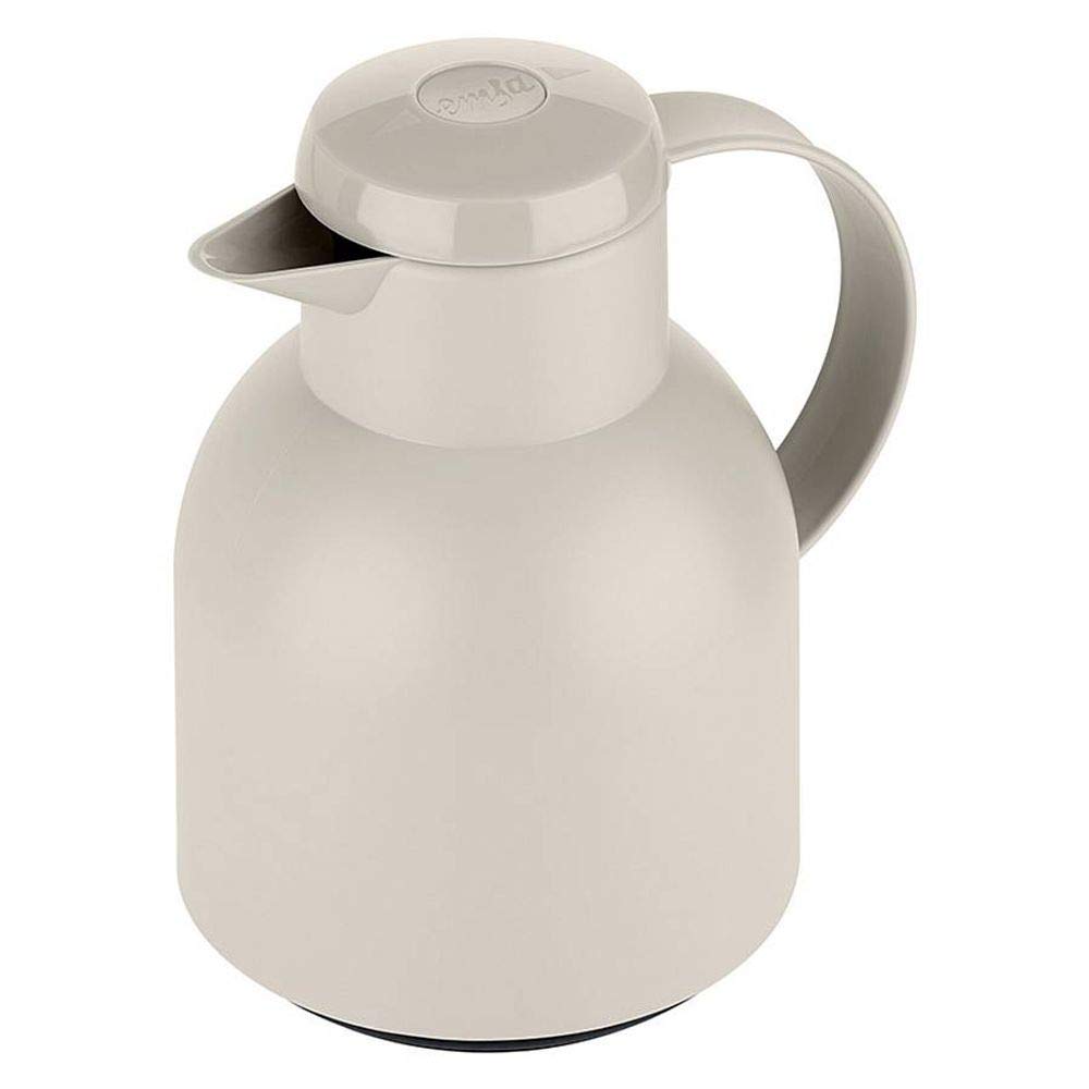 Emsa Samba F40104 Insulated Jug, 1 Litre, Quick Press Closure, 100% Leak-Proof, 12 Hours Hot, 24 Hours Cold, Powder Grey