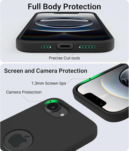Image of Elzzi Microfiber Logo Cut Cover Compatible for iPhone 16e /17e Case Liquid Silicone Cases Full Body 4 Layer Protective Covers Shockproof Back Cover with High Raised Camera Lips (6.1 inch, Black)