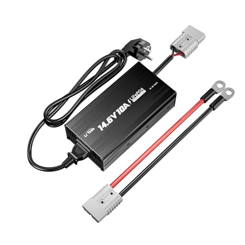 LiTime 12V 10A Batterieladegerät, 14,6V AC-DC LiFePO4 Lithium-Batterie-Ladegerät mit Anderson-Anschluss LED-Anzeige Ladegerät speziell für Deep-Cycle-Akkus für Womos, Häuser, Insel- & Solaranlagen
