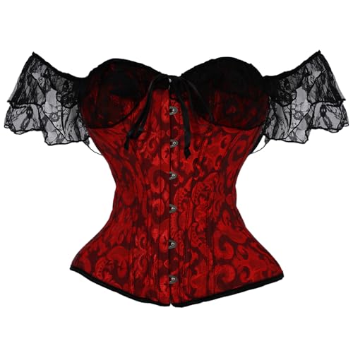OPLERT Corset haut à manches en dentelle pour femmes, corset sculptant vintage à motif floral, bustier corset couvrant entièrement la poitrine