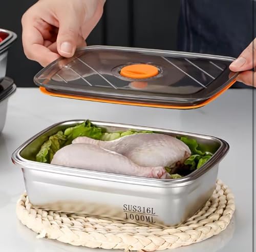 Image of STARKENDY Stainless Steel Food Storage Containers | 316 Food Grade Fridge storage container Leakproof Kitchen Organizer | Freshness Locking, Microwavable & Freezer Safe (1000 ML PACK OF 1)