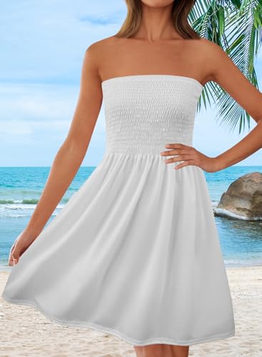 Image of Zyyfly Strapless Dress for Women Summer Beach Boho Smocked Tube Top Dress