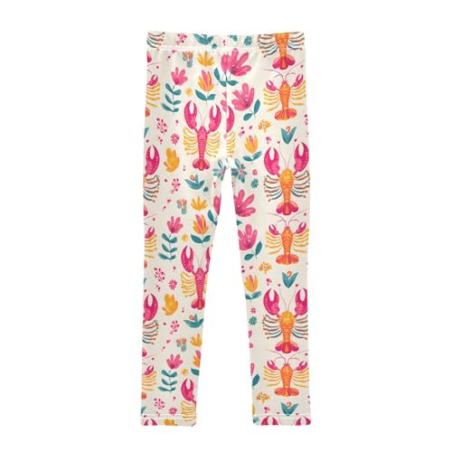 Girls' Athletic Leggings Ankle Length Yoga Dance Pants Kids Teen 4T Lobster Flower2