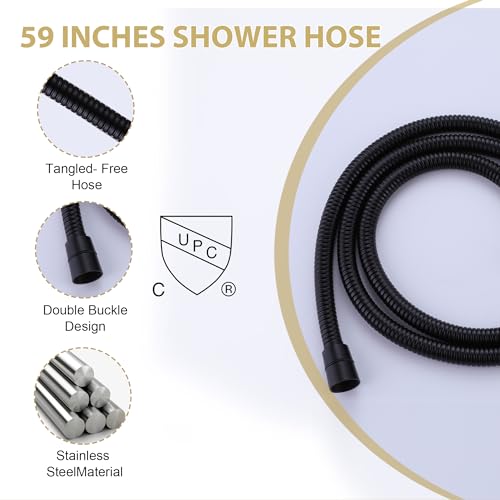 Sistema de Ducha Juego de Grifería de 10 Pulgadas Negro Mate Montaje en Pared Conjunto de Baño de Latón Cabezal de Ducha de Lluvia de Alta Presión con Rociador de Mano Mezclador de Lluvia miniatura 5