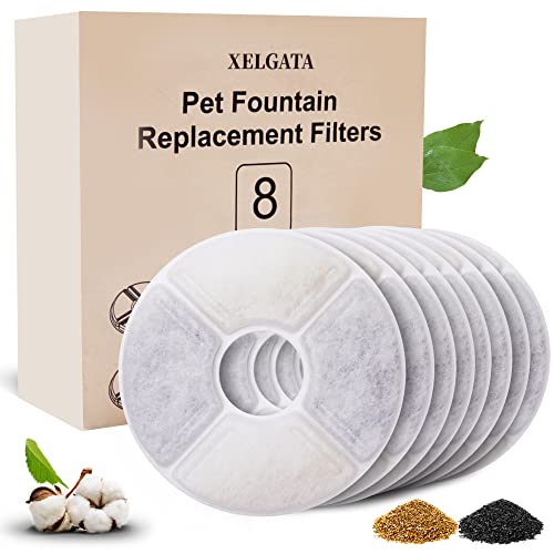 Cat Water Fountain Filters, Filter for Pet Water Fountain, Round Replacement Cat Filter for Water Fountains, Cat Fountain Filters for 2.4l, Filters for Drinking Cat, 8Pack