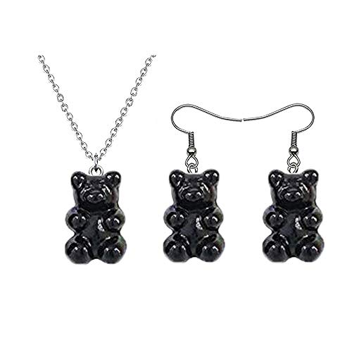 RUIZHEN Cute Mini Gummy Bear Dangle Earrings Pendant Necklace Jewelry Set Cute Animal Earrings