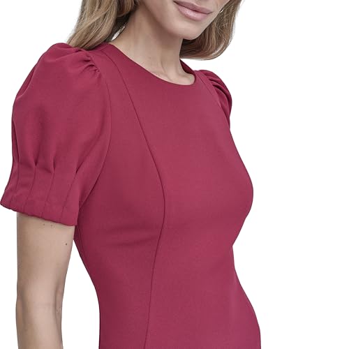 Image of DKNY Women's Short Puff Sleeve Knee Length Sheath Dress with Exposed Back Zipper