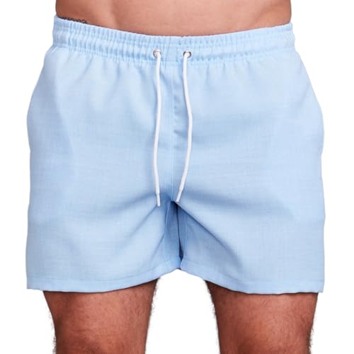 Shorts Mauricinho Linho Confort Masculino (BR, Alfa, M, Regular, Regular, AZUL)