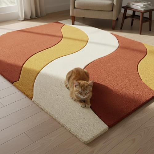 Image of Hand Tufted Wool Rug 6x8 Ft - Modern Irregular Shape Carpet, 1 Inch Thick Pile, Anti-Skid Backing, Soft Handmade Woolen Area Rug for Living Room, Bedroom, Hall Decor