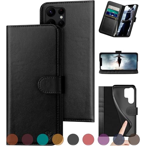 DuckSky for Samsung Galaxy S24 Ultra Genuine Leather Wallet case ?RFID Blocking??4 Credit Card Holder??Real Leather? Flip Folio Book Phone case Protective Cover Women Men for S24Ultra case Black