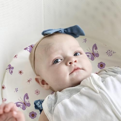 Image of Little Grape Land Bassinet Sheets 4 Pack, 33 inch x 18 inch Fitted Bassinet Sheets Up to 4 inch Deep Pocket, Ultra Soft Baby Bassinet Fitted Sheets for Bassinet Mattress, Butterfly Meadow