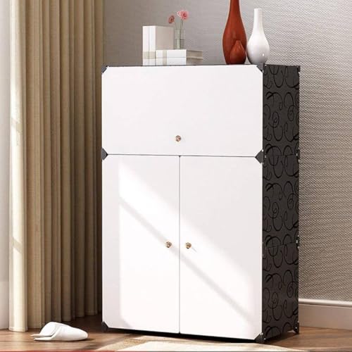 Image of LUVHOMEE Plastic Shoe Rack for Home with Door, 3-Door Shoe Storage Cabinet | 6-Shelfs for 12 Pairs | Waterproof & Portable DIY Shoe Slipper & Chappal Stand for Entryway /Bedroom (Blackwh-V5)