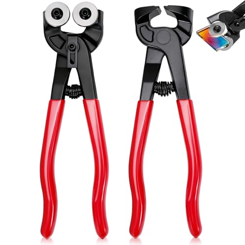 Lustriix 2-Piece Glass Tile Nippers Set Dual-Purpose Tile & Mosaic Cutter Tools with Soft-Grip Handle for Glass Mosaic & Ceramic Tile