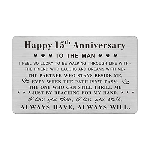 Emideary Happy 15th Anniversary for Husband Men - 15 Years Yrs Wedding Anniversary Wallet Card for Him Hubby Boyfriend