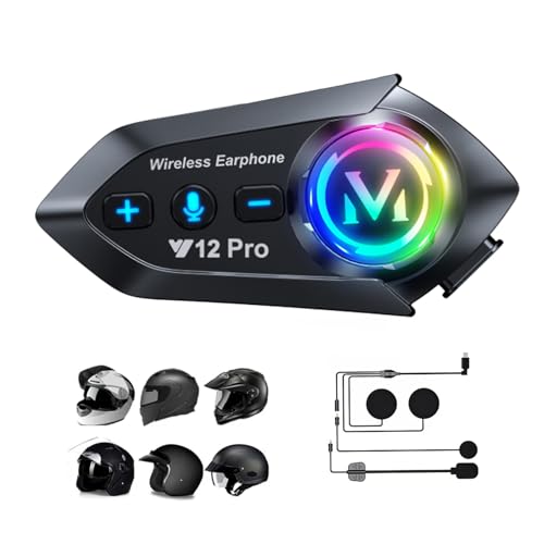 Intercom Moto Main Libre Oreillette Bluetooth Casque Suppression Bruit CVC Système d'Interphone Wireless 5.1 avec Radio IP65 Étanche...