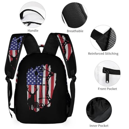 Bow Hunting U.S. Flag Cute Backpacks Set Lightweight Lunch Bag Aesthetic Pencil Cases for Travel Work3