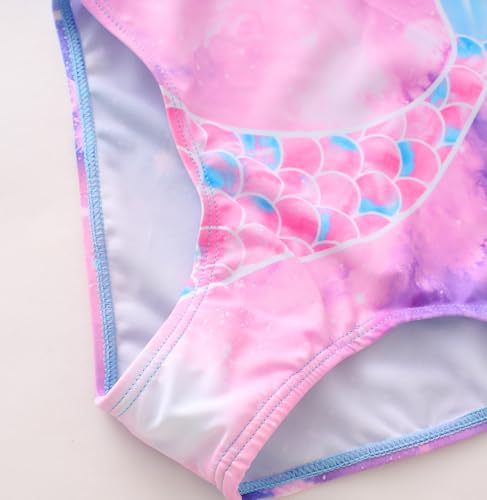 Image of Akokvlar Girl One Piece Swimsuit Rainbow Mermaid Bathing Suit Floral Swimwear